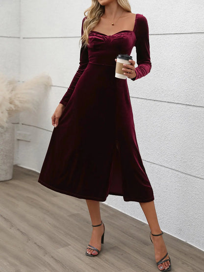 Perfee Sweetheart Neck Long Sleeve Midi Dress Trendsi