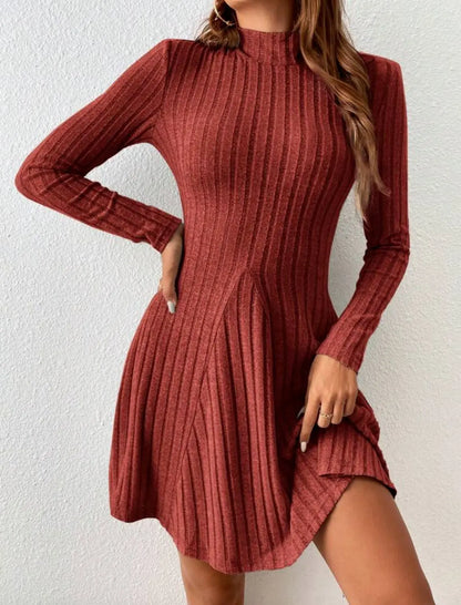 Half Turtleneck Solid Color Rib Fabric Long Sleeve Dress Women CJ Dropshipping