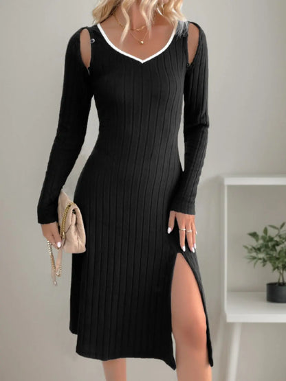 Perfee Slit Wide Strap Dress and Detachable Long Sleeves Set - Stella Mount