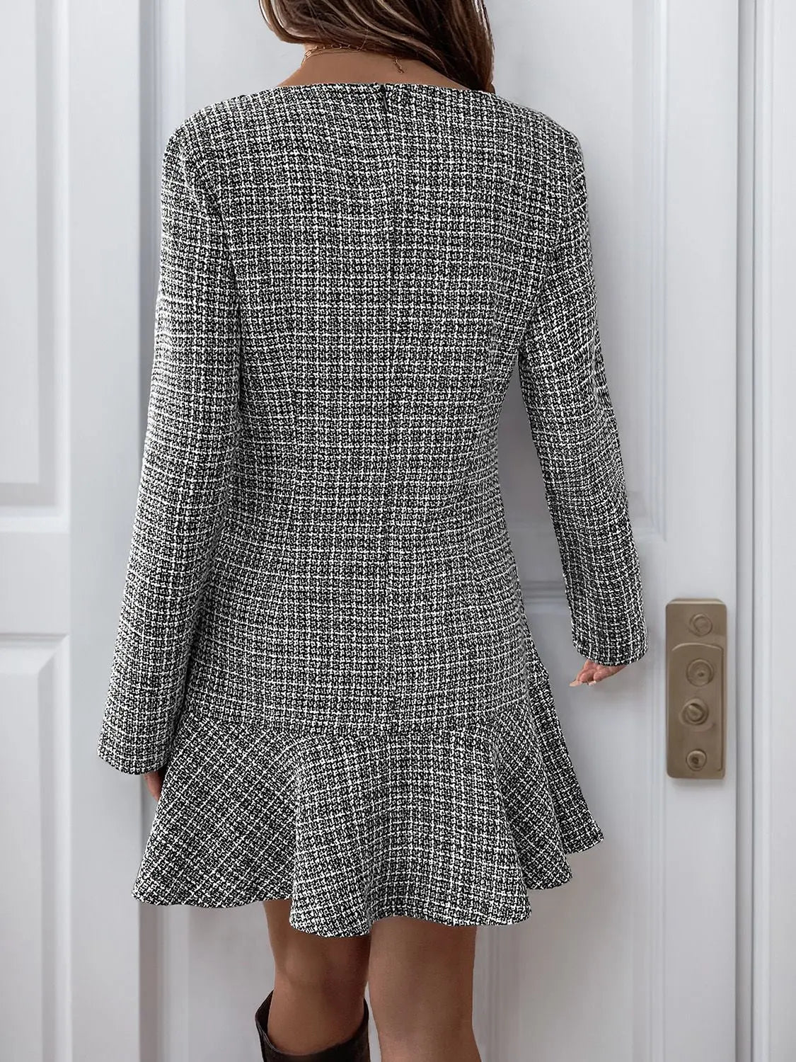 Perfee Asymmetric Long Sleeve Mini Dress - Stella Mount