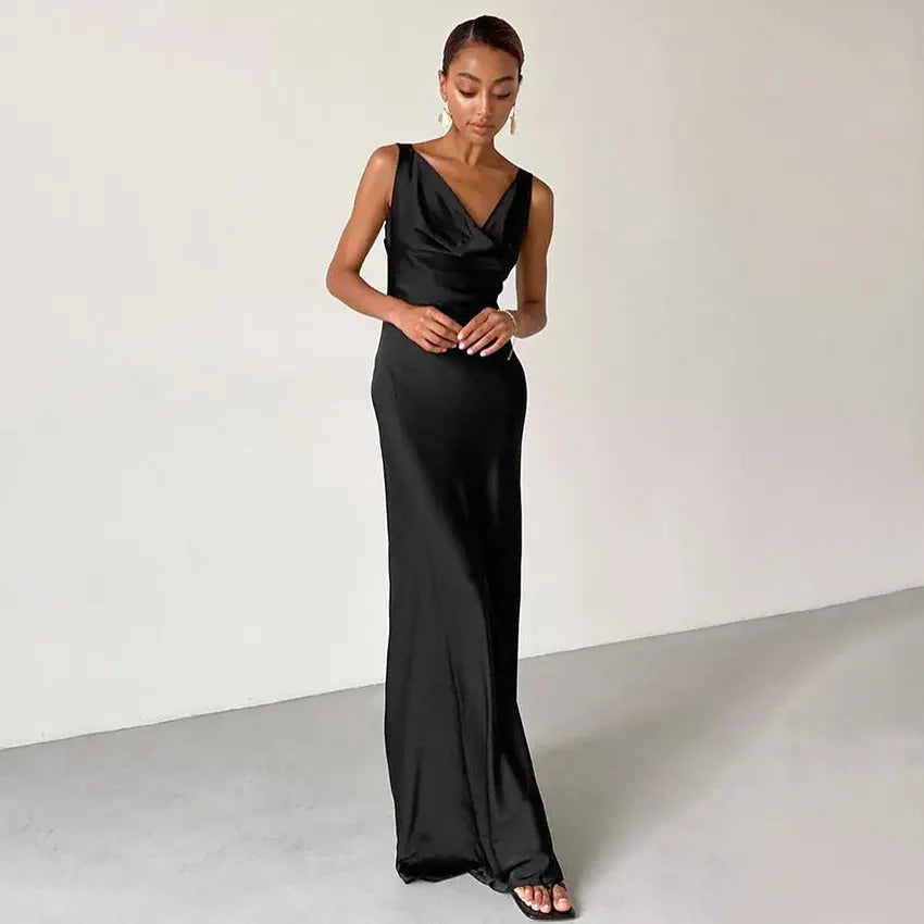 Elegant Satin High Waist Sling Dress Women's Clothing CJ Dropshipping