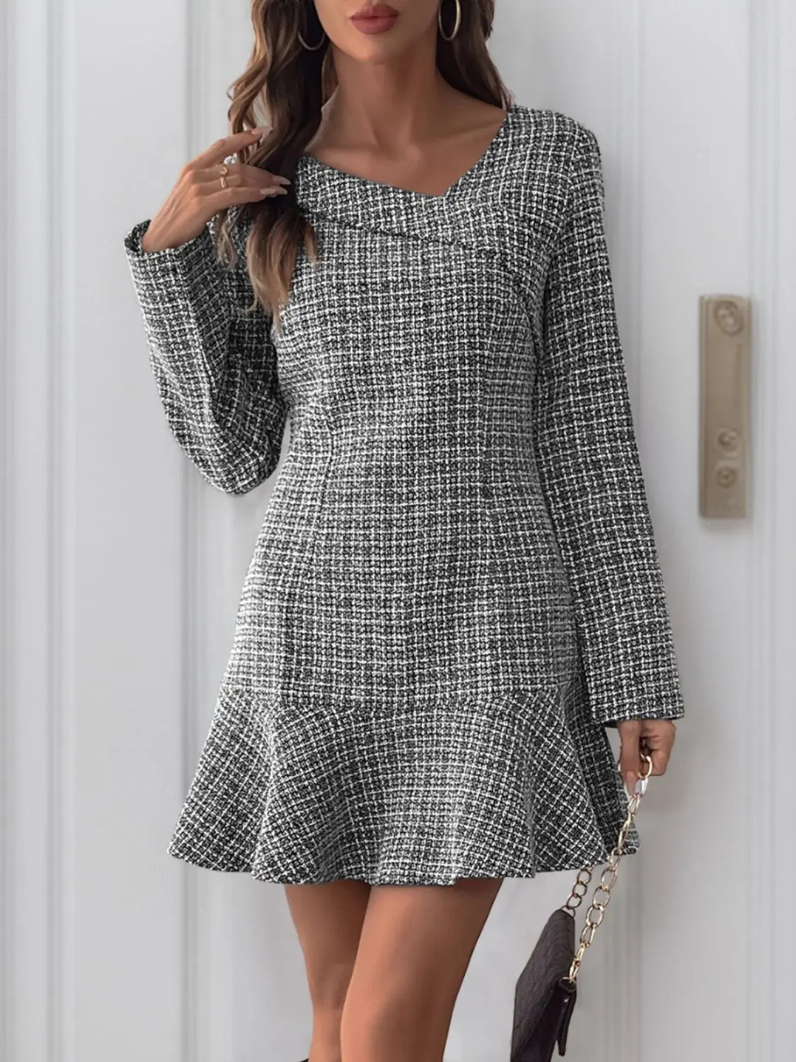 Perfee Asymmetric Long Sleeve Mini Dress - Stella Mount