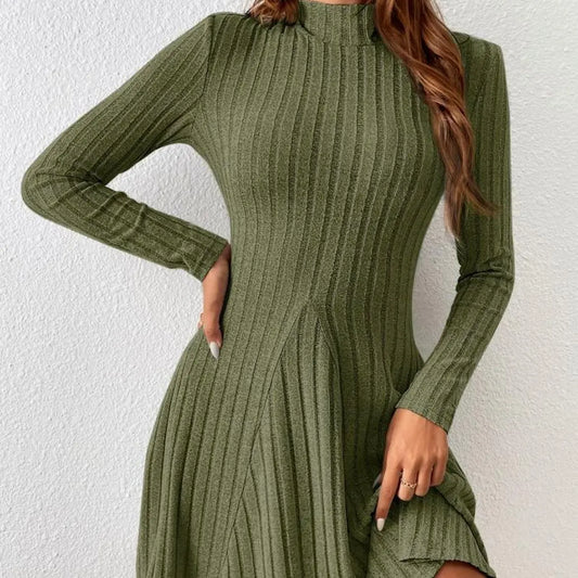 Half Turtleneck Solid Color Rib Fabric Long Sleeve Dress Women CJ Dropshipping