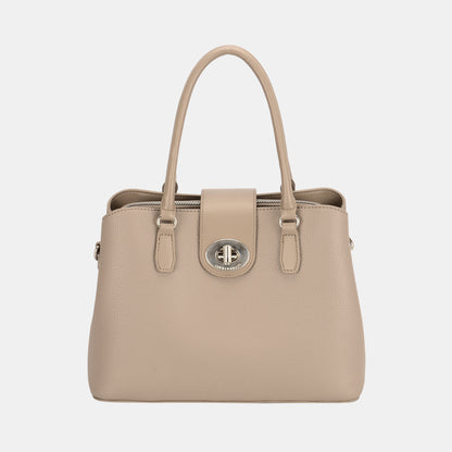 David Jones PU Leather Twist-Lock Tote Bag