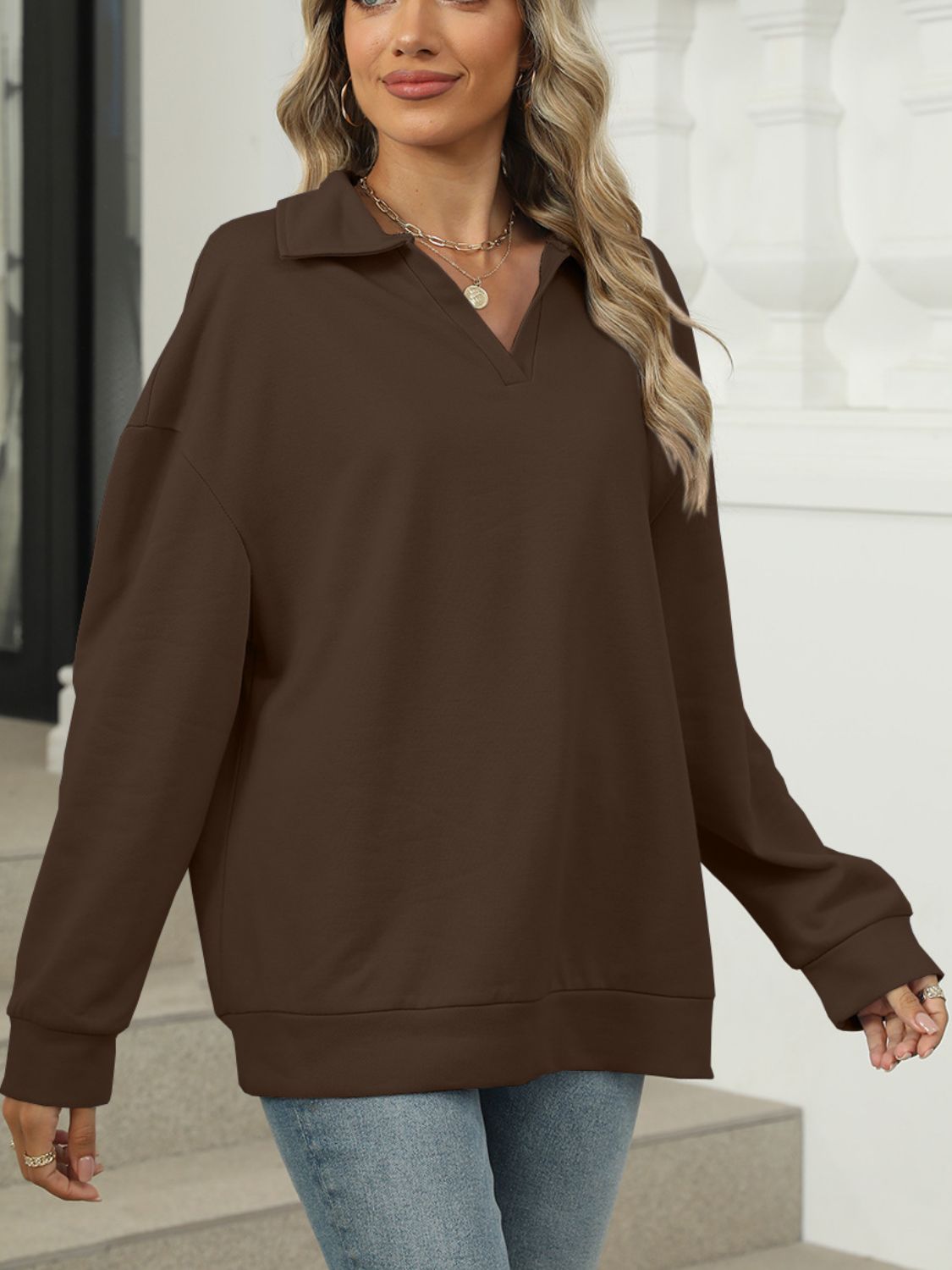 Johnny Collar Long Sleeve Sweatshirt