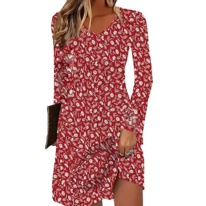 European And American Digital Printing Long Sleeve Dress CJ Dropshipping