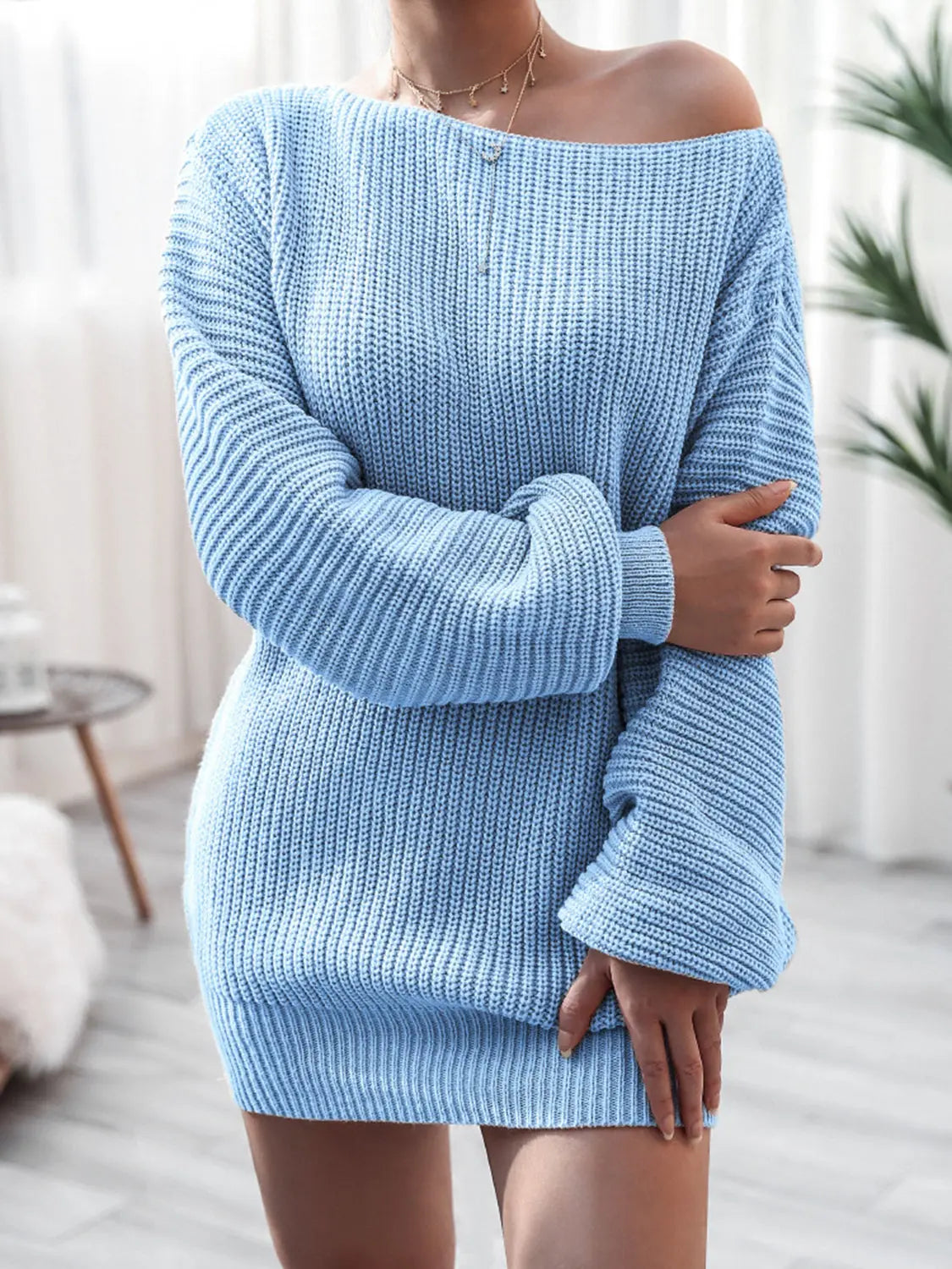 Rib-Knit Mini Sweater Dress - Stella Mount