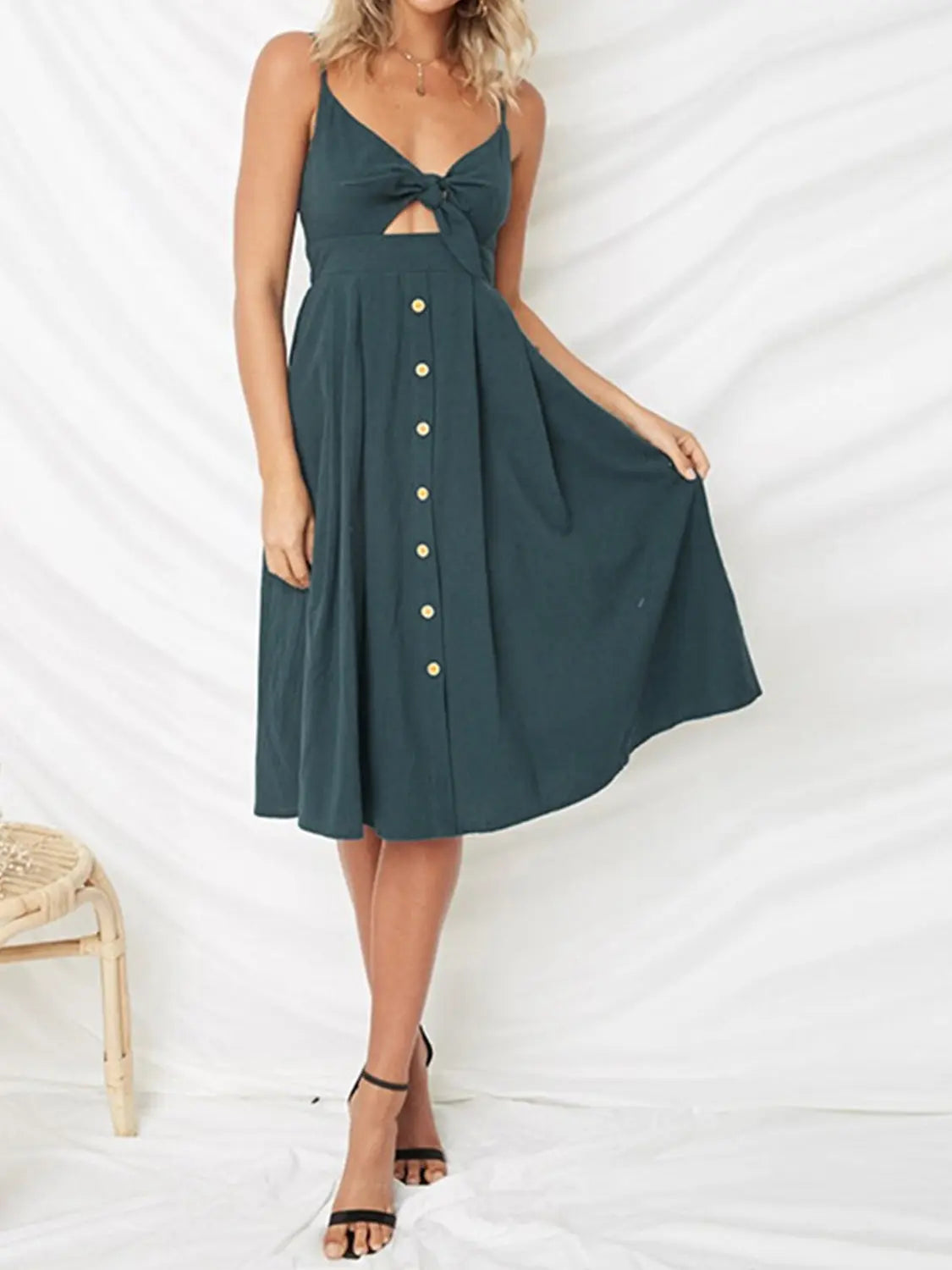 Cutout Smocked Sweetheart Neck Cami Dress - Stella Mount