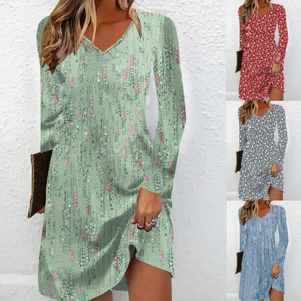 European And American Digital Printing Long Sleeve Dress CJ Dropshipping