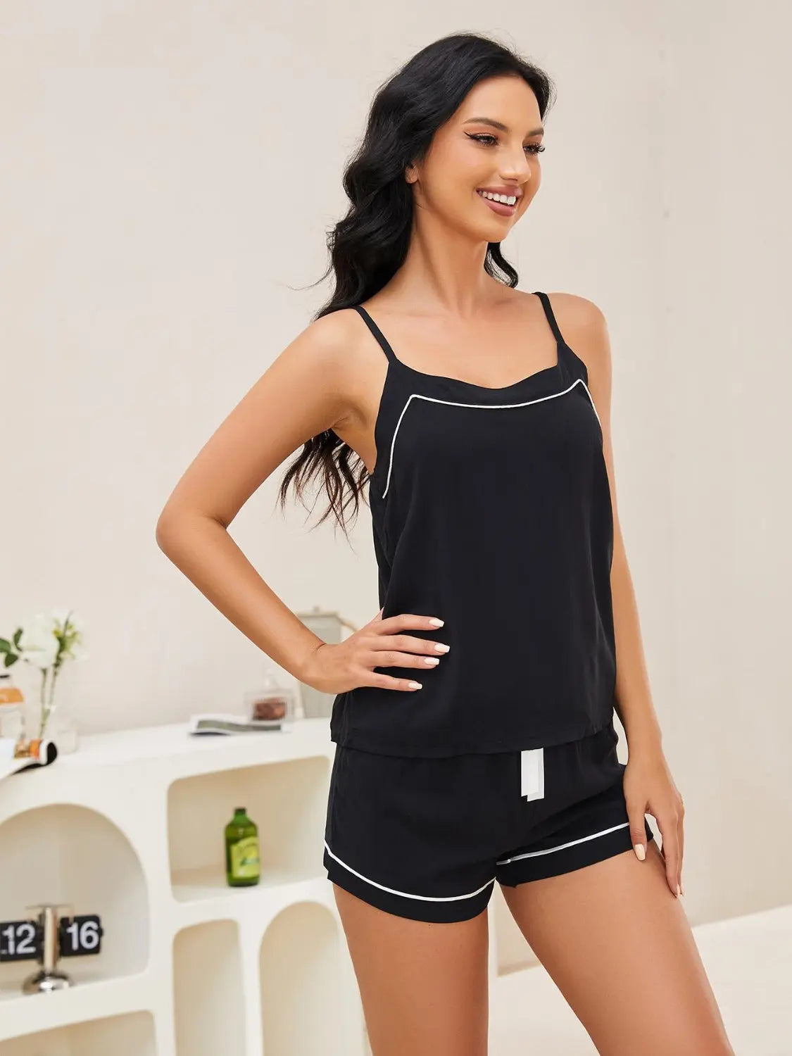 Scoop Neck Spaghetti Strap Top and Shorts Lounge Set Trendsi