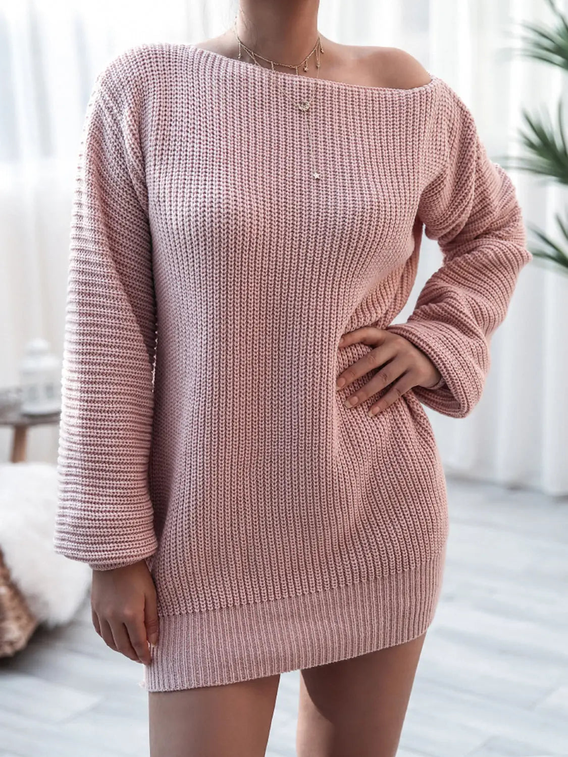 Rib-Knit Mini Sweater Dress - Stella Mount