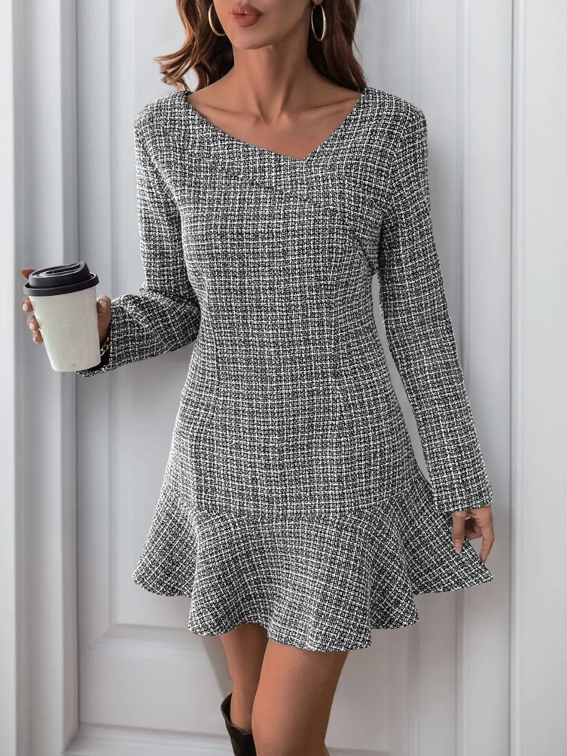 Perfee Asymmetric Long Sleeve Mini Dress - Stella Mount