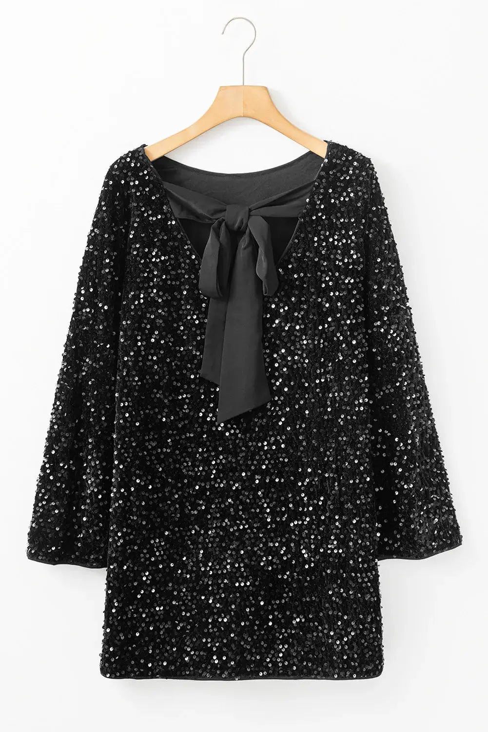 Sequin Round Neck Long Sleeve Mini Dress Trendsi