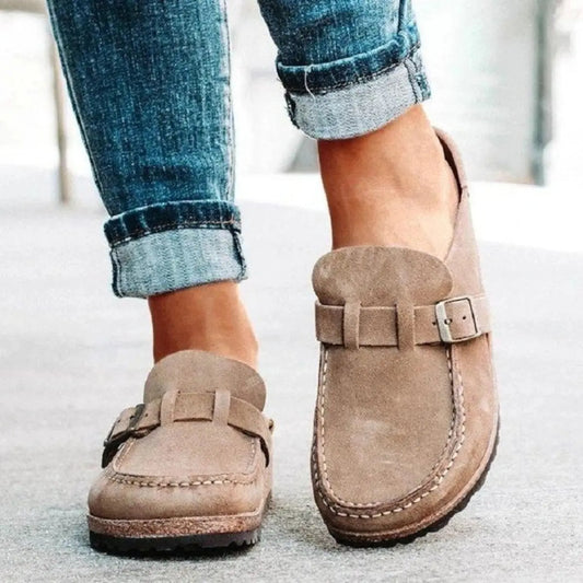 Round Toe Low Heel Buckle Loafers Trendsi