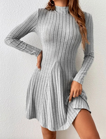 Half Turtleneck Solid Color Rib Fabric Long Sleeve Dress Women CJ Dropshipping