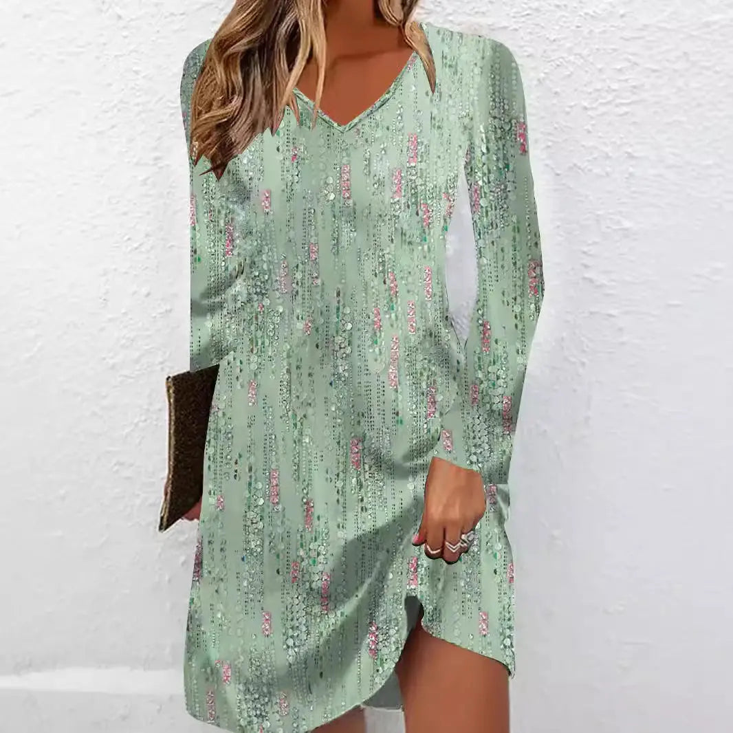 European And American Digital Printing Long Sleeve Dress CJ Dropshipping