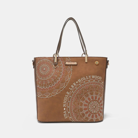 Nicole Lee USA Metallic Stitching Embroidery Inlaid Rhinestone Tote Bag - Stella Mount