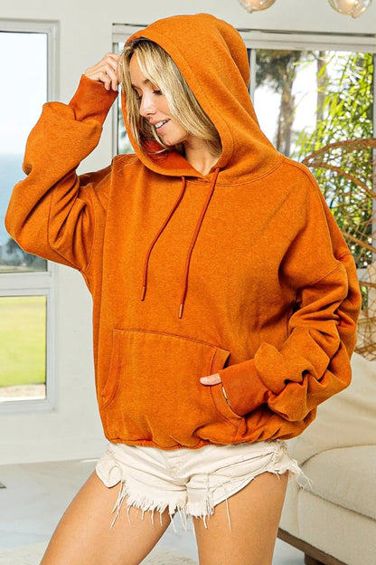 BiBi Ruched Long Sleeve Washed Fleece Hoodie - Stella Mount