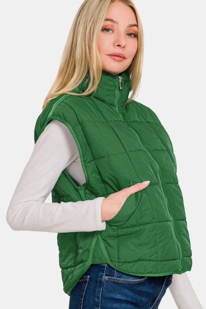 Zenana Zip Up Cropped Puffer Vest with Pockets - Stella Mount